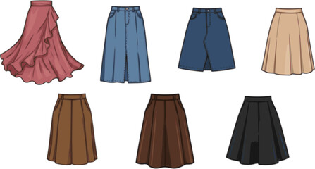 Vector set illustration of women's skirts
