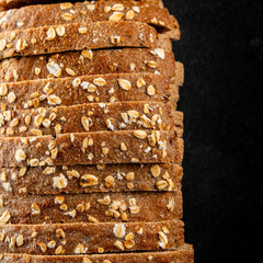 Oat bread wholegrain bun oatmeal pastry natural food fresh gourmet food background on the table rustic food top view copy space