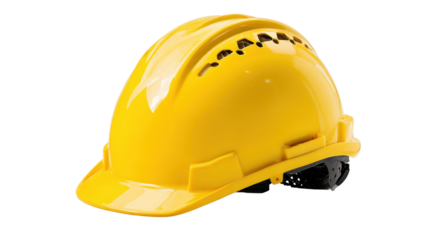 Vibrant Safety Helmet: An isolated shot showcases a bright yellow hard hat. Its sturdy design embodies safety, protection, and the diligent spirit of labor.