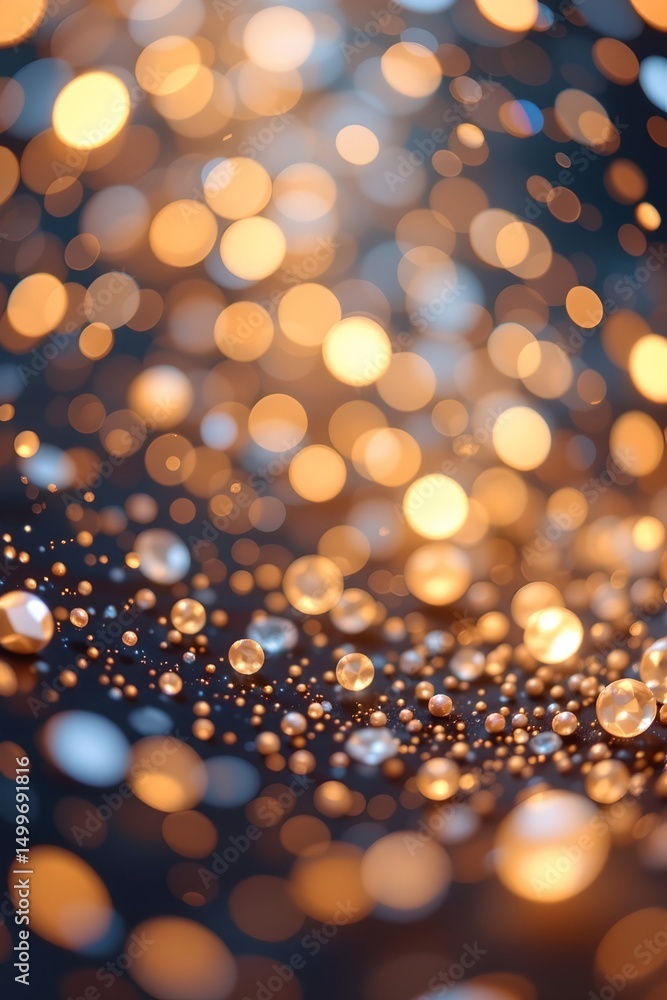 Poster abstract background with glittering particles and bokeh lights in 3d rendering, subject positioned o