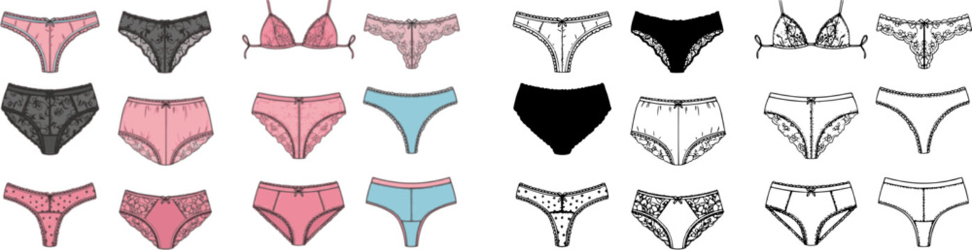 Vector illustration. Set of women's underwear
