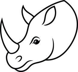 Naklejka premium Stylized black and white illustration of a smiling rhinoceros head profile for design