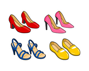 various colorful women shoes vector illustration