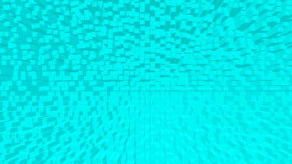 Aqua Cubes Abstract: An abstract image featuring a multitude of small, light blue cubes, creating a dynamic, three-dimensional effect with a sense of depth and movement.  