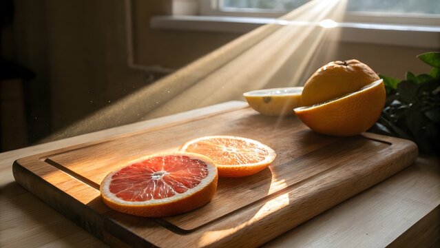 Citrus Fruits on Wooden Cutting Board