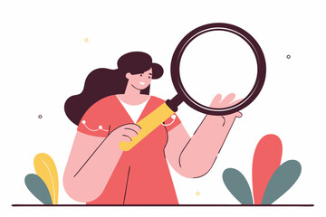 Woman searching with magnifying glass