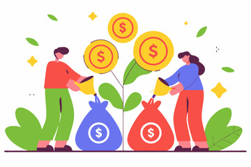 People growing money plant with bags