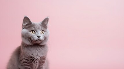 Beautiful cat on a plain background with copy space
