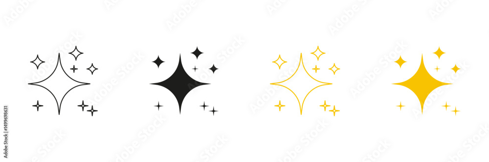 Poster shining star and sparkle line and solid icon set. brightness and twinkle symbol collection. isolated