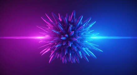 Abstract Purple and Blue 3D Spiky Crystal Ball Neon Light Background