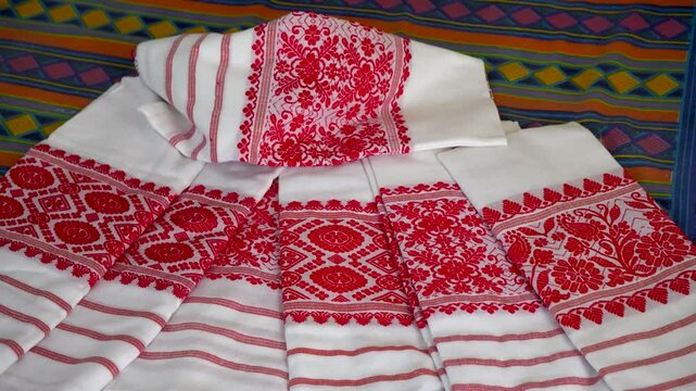 Bihu gamosa of Assam pan shot with variety floral design wide shot composite left pan