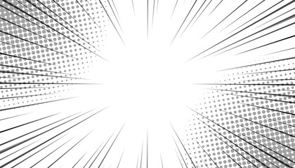 Manga comic radial lines with speed effect for comic book. Black and white explosion background.