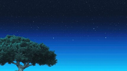 Starry Night with Lone Tree Silhouette.