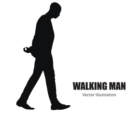 Vector silhouette of beautiful business man walking. Black color vector illustration isolated on white background