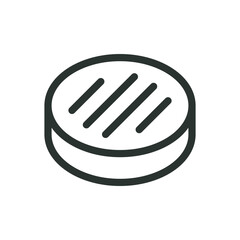 Roasted cutlet line icon, grilled burger patty vector symbol with editable stroke