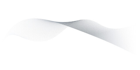Flowing dots particles wave pattern halftone gradient curve shape isolated on white background. Vector in concept of technology, science, music, modern.