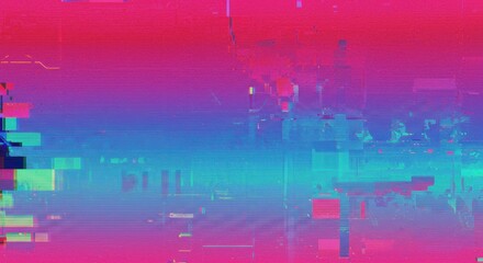 Abstract Glitch Art Background Pink, Blue, and Cyan Digital Texture