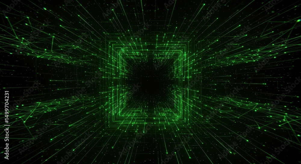 Poster abstract green digital tunnel futuristic data stream visualization