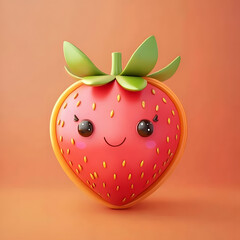 Obraz premium Cute and Cheerful D Strawberry Fruit Character Illustration for Design Projects