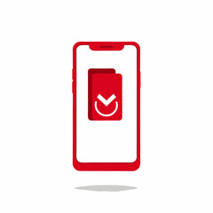 Red smartphone downloading files icon mobile app