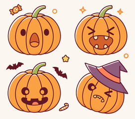 Playful Halloween Pumpkin Faces Set