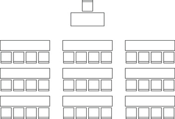 Classroom seat plan icon, auditorium, meeting, conference, training, business event, desk and chair, blueprint, customizable stroke, vector, illustration © Hasan