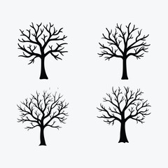 Obraz premium Vector art of Four bare trees silhouettes isolated on white background