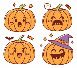 Playful Halloween Pumpkin Faces Set