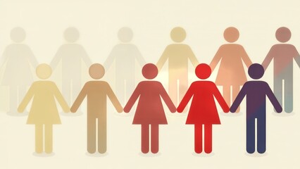 Digital artwork of abstract human icons in different shapes and shades forming a harmonious pattern on a neutral background symbolizing inclusion and diversity