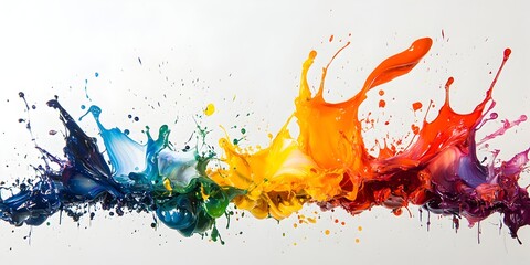 Vibrant rainbow paint splashes explode creating dynamic abstract art with intense color and motion for creative projects