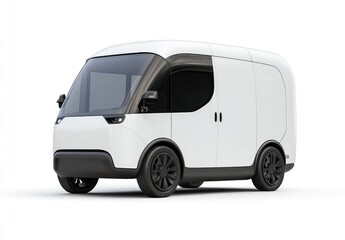 White electric van, front view, isolated