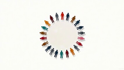 Isolated circle of tiny human icons in different colors on a white background
