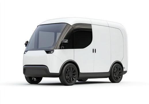 White electric van, front view, isolated