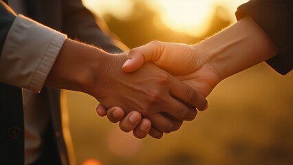 Close-up shot of hands of different ethnicities reaching toward each other in unity, golden hour lighting
