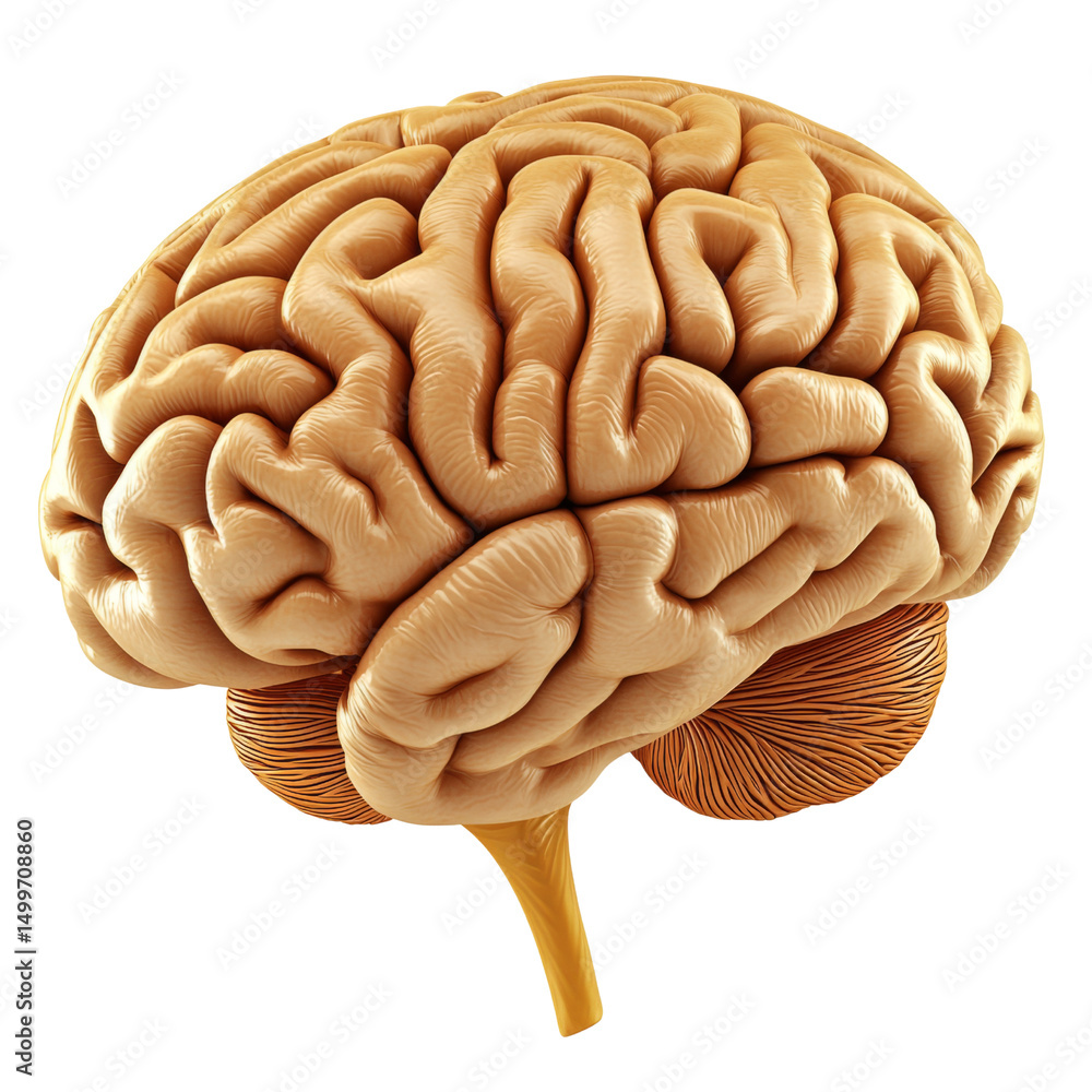 Poster detailed illustration of human brain showcasing its intricate structure and folds, emphasizing compl