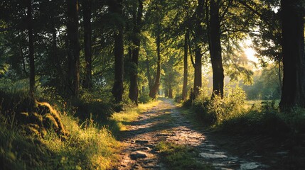 Obraz premium Serene Forest Path in Sunlight