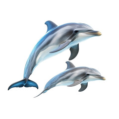 Dolphins swimming gracefully in ocean, showcasing their playful nature and intelligence. These marine mammals are known for their social behavior and agility