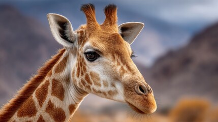 Naklejka premium Giraffes thoughtful gaze against natures canvas