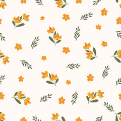 Seamless floral pattern. Idea for fabric, tablecloth pattern, wrapping paper, gift paper. Print ditsy. Motives are scattered randomly. Flower pattern background. cute pattern.