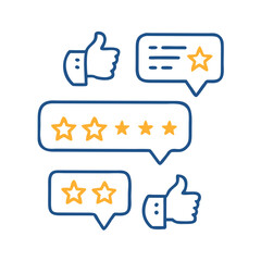 Professional clean cutout feedback icons stars thumbs up transparent background