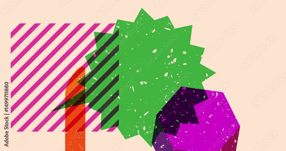 Poster risograph speech bubble with geometric shapes animation. moving object in trendy riso graph design v