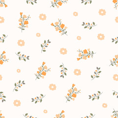 Seamless floral pattern. Idea for fabric, tablecloth pattern, wrapping paper, gift paper. Print ditsy. Motives are scattered randomly. Flower pattern background. cute pattern.