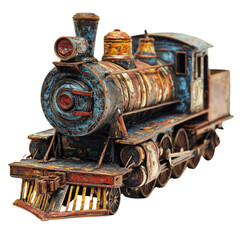 Fototapeta premium Vintage steam locomotive model with intricate details and vibrant colors, showcasing nostalgic design that evokes memories of classic train travel