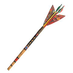 Traditional decorative arrow with colorful feathers and intricate designs