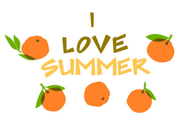 I love summer cartoon text banner with orange fruit. Vector illustration