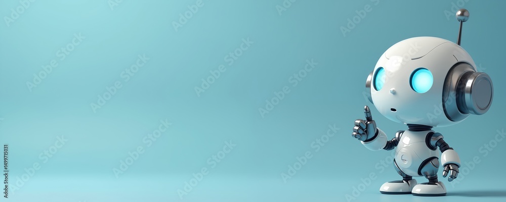 Aufkleber cute android robot pointing finger at copy space. 3d illustration of friendly robotic character. mod