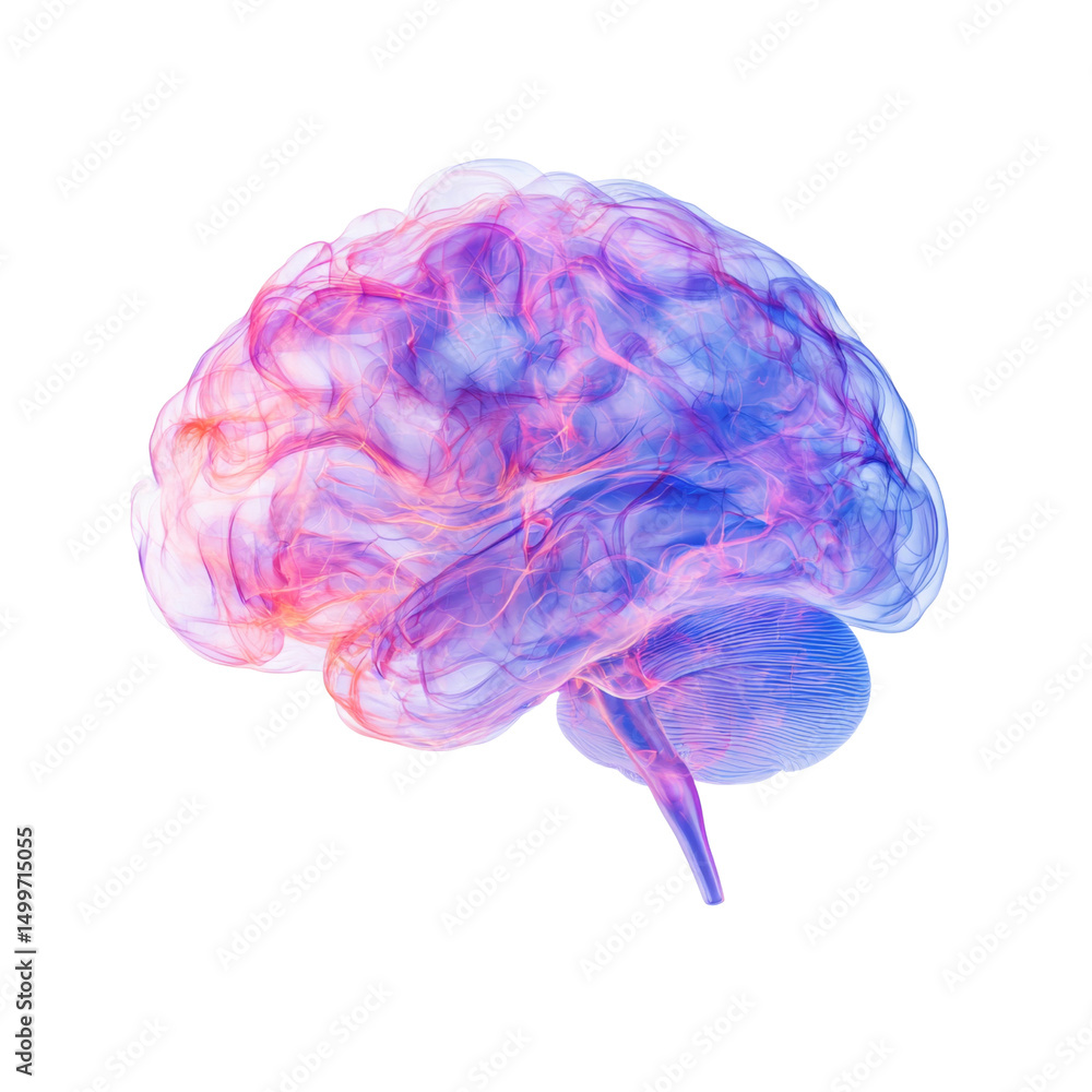 Poster colorful, abstract representation of brain with swirling patterns, symbolizing creativity and though