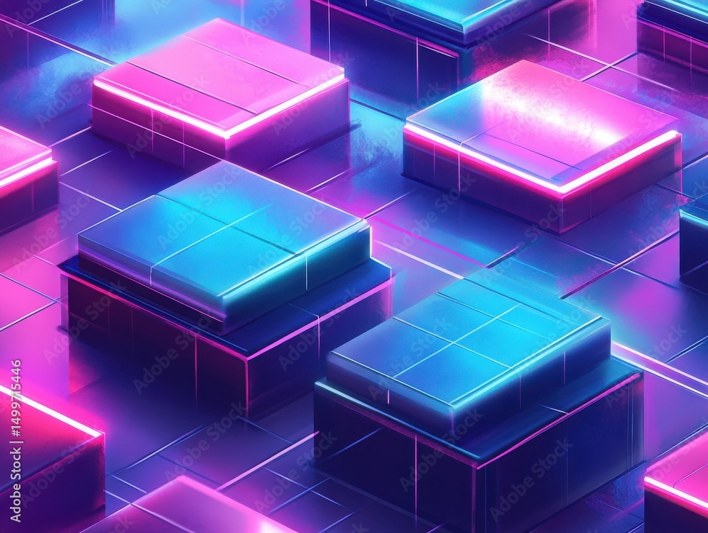 Poster futuristic urban networks depicted by luminous lines and pulsating light forms.
