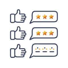 Professional thumbs up and star rating icons set transparent background