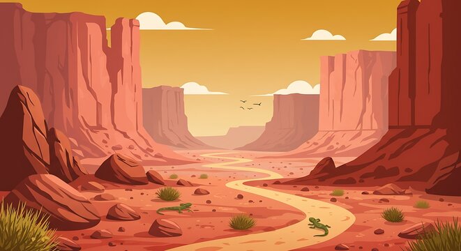 Desert canyon vista with meandering path